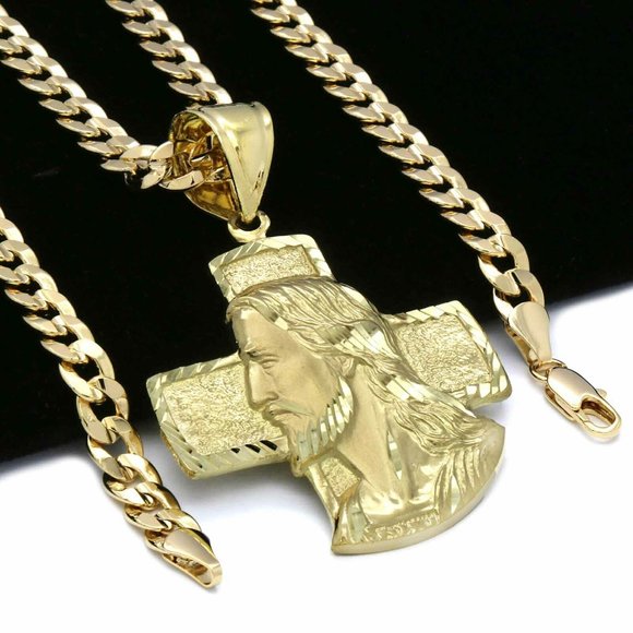 18k Gold Jesus 24" Cuban Chain + Pendant - Picture 2 of 6